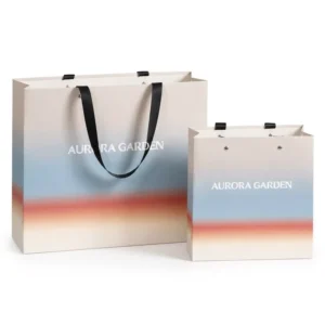 Custom Logo Embossed Recyclable Paper Gift Bags with Ribbon Handles for Cosmetics and Jewelry