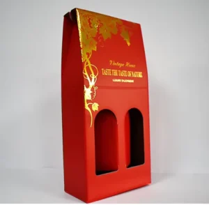 Custom Logo Embossed UV-Coated Cardboard 2-Bottle Wine Box with Recyclable Corrugated Paper Packaging