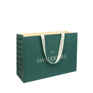 Custom Logo Emerald Paper Gift Bag With Ribbon Embedded Handles