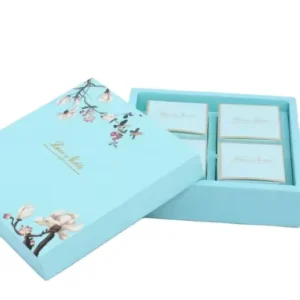 Custom Logo Food Grade Art Paper Durian Mooncake Sky Blue Box with 4 Dividers