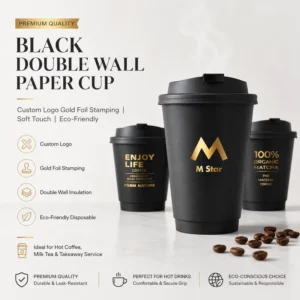 Custom Logo Gold Foil Stamped Black Double Wall Paper Coffee Cup Soft Touch Disposable Hot Coffee Cup For Cafe Catering