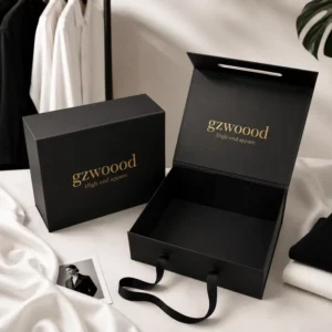 Custom Logo Gold Stamping Cardboard Paper Box for Wig Packaging, Sustainable Rigid Drawer Box with Ribbon Handle