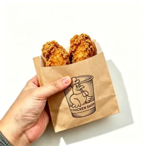Custom Logo Grease-Resistant Fried Chicken Paper Bag Food Grade Disposable White Kraft Takeout Pouch