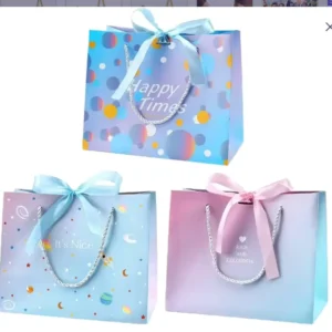 Custom Logo Handmade Luxury Boutique Pink Wedding Gift Packaging Shopping Coated Paper Bag Offset Printing Ribbon Handle