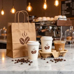 Custom Logo Kraft Paper Bag Eco Recyclable Shopping Bag for Coffee Shop Bakery Takeaway Food Delivery