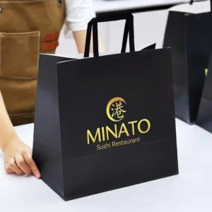 Custom Logo Kraft Paper Bags Fast Food Takeaway Packaging for Burgers Pizza Sushi for Restaurant Delivery