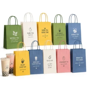 Custom Logo Kraft Paper Coffee Bag with Cup Holder Tray Spill Proof Beverage Takeaway Paper Bag for Boba Tea