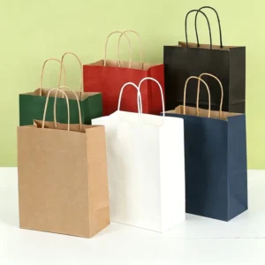 Custom Logo Kraft Paper Gift Bag With Twisted Paper Handle