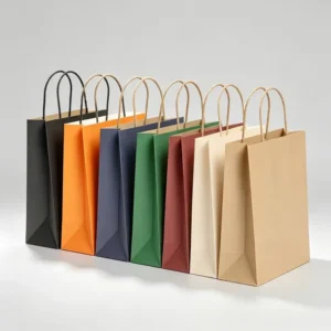 Custom Logo Kraft Paper Gift Bags with Multicolor Twisted Handles for Boutique Retail Packaging