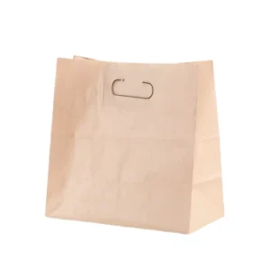 Custom Logo Kraft Paper Recyclable Food Packaging Handbag with Hand-Length Handle Custom Punched Take-Out Bag Carton Packing