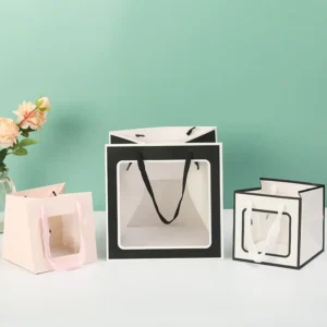 Custom Logo Kraft Paper Shopping Gift Bag with Window for Candle Use, Art Paper