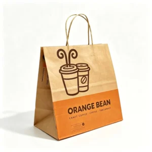 Custom Logo Kraft Paper Takeaway Bags with Twisted Handles for Bakery Coffee Shop Fast Food Restaurant