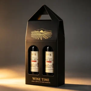 Custom Logo Kraft Paper Whisky Wine 2 Bottle Gift Box Handheld Carrier Reusable Eco-Friendly Packaging