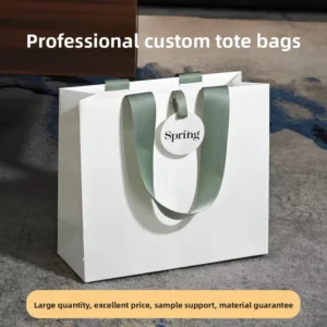 Custom Logo Kraft Paper White Card Stock Tote and Gift Bags with Color Printing for Clothing Stores, Small