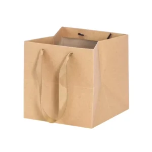 Custom Logo Large Square Bottom Cake Takeaway Bag Flower Bakery Shopping Packing Bag Shopping Gift Bags with Cotton Handles