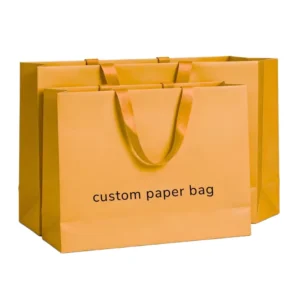 Custom Logo Luxury Biodegradable Shopping Gift Bag Ribbon Orange White Paper Customizable Size For Candle Craft Lamination