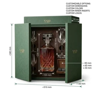 Custom Logo Luxury Double Door Wine Gift Box With Insert Custom Printed Paper Rigid Boxes For Whiskey Decanter Glass Sets Giving