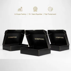 Custom Logo Matte Black Rigid Corrugated Shipping Box with Gold Stamping