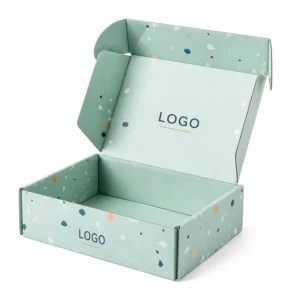 Custom Logo Mint Green Terrazzo Corrugated Mailing Box, Gold Stamping, UV, Rigid Kraft Paper Shipping Gift Packaging