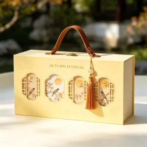 Custom Logo Mooncake Gift Box Rigid Cardboard Gold Stamping Hollow Design OEM ODM
