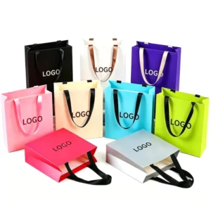 Custom Logo Paper Bag With Embedded Handle Colorful Rigid Card Paper Tote Bag for Shopping Clothing Cosmetic Gift Packaging