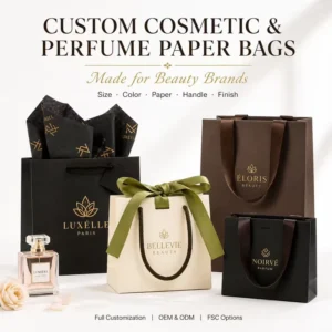Custom Logo Perfume Paper Bags with Gold Foil Embossing for Cosmetic Packaging