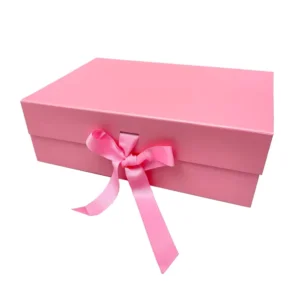 Custom Logo Pink Folding Paper Magnetic Cardboard Gift Box for Wedding Dress with Ribbon