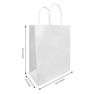 Custom Logo Plain White Kraft Paper Bags with Twisted Handles, 10 x 5 x 13 Inches