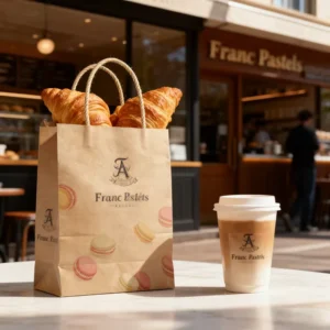 Custom Logo Print Brown Kraft Paper Bag for Restaurant Food Takeaway Packaging