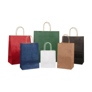 Custom Logo Print Favor Grocery Boutique White and Brown Kraft Paper Gift Bag with Handle