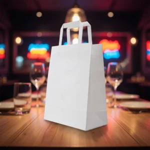 Custom Logo Print White Recycled Kraft Paper Bag with Handles for Retail Takeaway