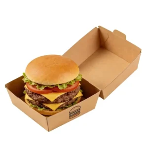 Custom Logo Printed Brown Biodegradable Greaseproof Kraft Paper Fast Food Takeaway Lunch Clamshell Burger Box