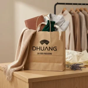 Custom Logo Printed Brown Kraft Paper Shopping Bag for Restaurant Food Takeaway Packaging with Twisted Handle