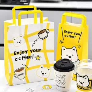 Custom Logo Printed Eco-Friendly Biodegradable Recyclable Shopping Restaurant Coffee Cakes Takeaway Kraft Paper Packaging Bags