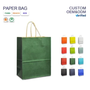 Custom Logo Printed Eco friendly Kraft Paper Tote Bags Ribbon Handle for Coffee Takeaway Clothing Gift Packaging