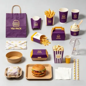 Custom Logo Printed Fast Food Packaging Set with Disposable Paper Cup Carrier Bag Burger and Fried Chicken Packaging Box