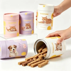 Custom Logo Printed Kraft Cylindrical Paper Canister with Aluminum Foil Liner for Dried Pet Food