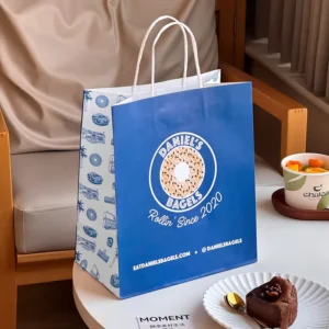Custom Logo Printed Kraft Paper Bag with Handle Biodegradable Recyclable Eco-Friendly for Bakery Dessert Cake Takeaway
