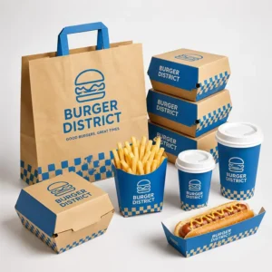 Custom Logo Printed Kraft Paper Food Packaging Boxes for Burgers, Fries, Fast Food, Restaurants, and Catering