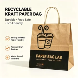 Custom Logo Printed Kraft Paper Takeaway Bags with Twisted Handles for Fast Food Restaurant Packaging