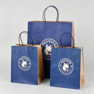 Custom Logo Printed Kraft Paper Tote Carrier with Twisted Handle, Retail Packaging Bag for Pet Supplies Stores