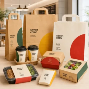 Custom Logo Printed Kraft Takeaway Bags for Fast Food Restaurants