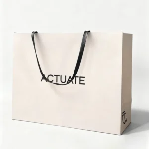 Custom Logo Printed Matte White Cardboard Shopping Bags, Ribbon Handle, Clothing and Gift Packaging