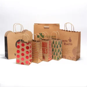 Custom Logo Printed Recyclable Kraft Paper Bag with Paper Handle for Food Packaging, Cakes, Bread, Candles and Crafts