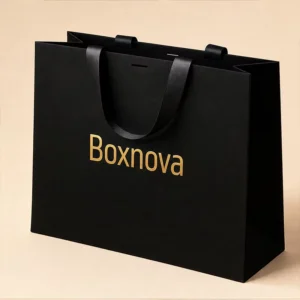Custom Logo Printed Recyclable Paper Tote Bags with Ribbon Handles for Gifts