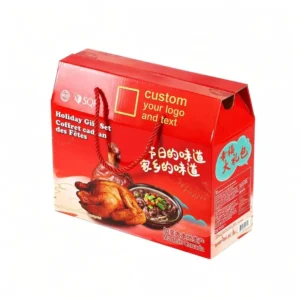 Custom Logo Printed Red Food Packaging Box with Handle, Holiday Gift Set, Corrugated Paper Box