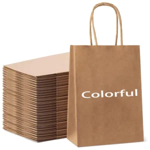 Custom Logo Printed Restaurant Cafe Food Takeaway Grocery Shopping Take Out Packaging Brown Recycled Kraft Paper Bag With Handle