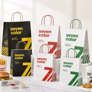 Custom Logo Printed Restaurant Fast Food Take Away Bags Packaging Kraft Paper Bag