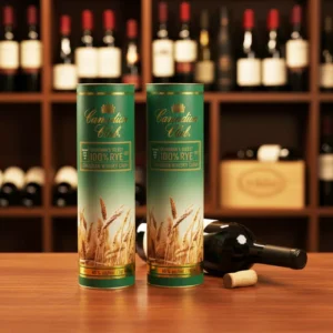 Custom Logo Printed Wine Whisky Bottle Gift Packaging Tube With Metal Lid Gold Foil Stamping Cardboard Paper Container