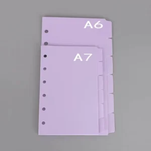 Custom Logo Printing Loose Leaf Spiral Binding Purple Frosted A5 PP Page Dividers 6-Side Tab Planner